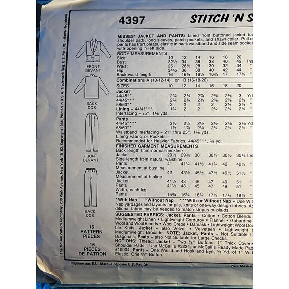 McCalls 4397 suit blazer boxy pants sewing pattern size 10 12 - Picture 4 of 5